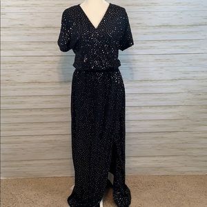 Garnet Hill Black and White Dotted Maxi Dress
